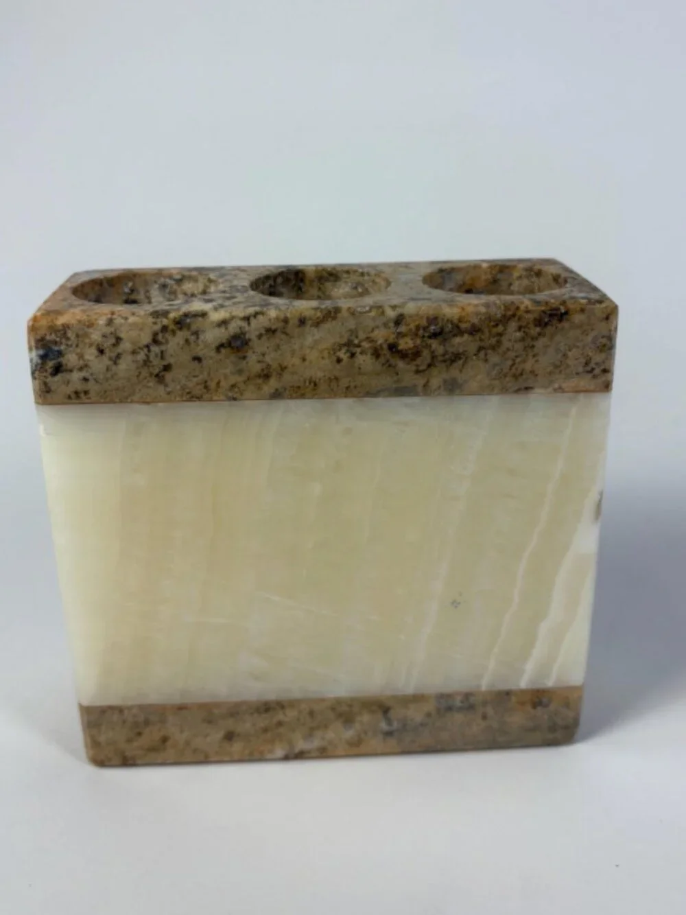 Vintage Stone Pen Holder | Natural Onyx & Granite Desk Organizer | 1990s Desk